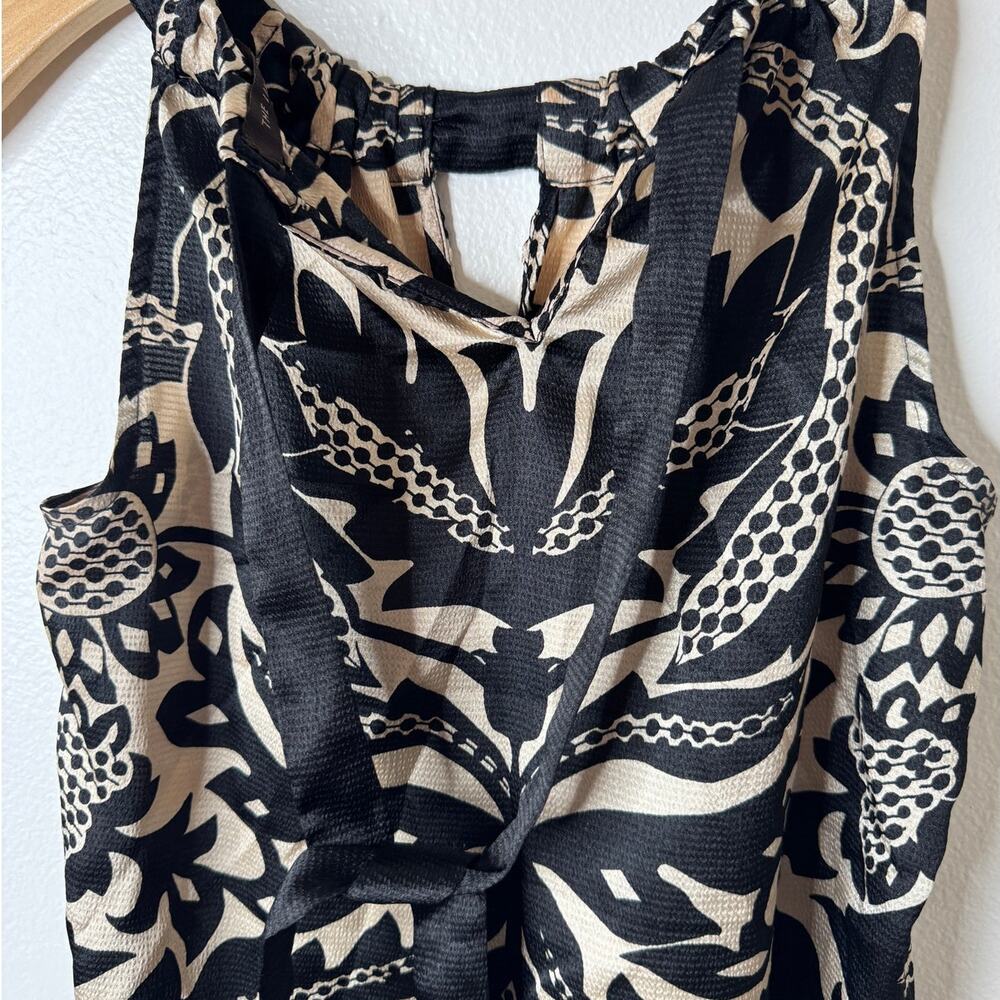 The Limited XS Black Tan Floral Dressy Halter Top Keyhole Neck Tie-Back Blouse - Picture 8 of 11